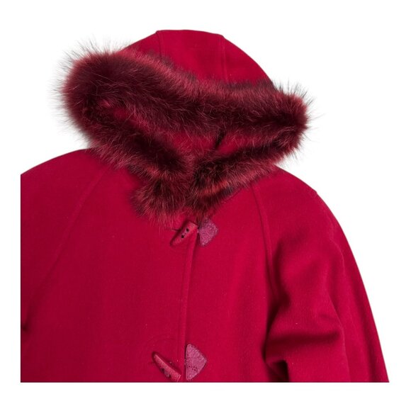 JEREMY SCOTT Braemar Wool & GENUINE FUR Red Winter Glam Parka Pea Coat Womens XL - Picture 7 of 9
